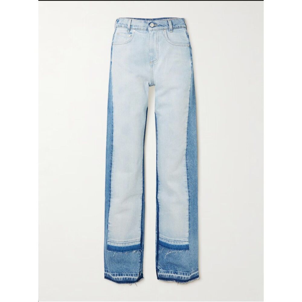 STELLA MCCARTNEY Paneled distressed mid-rise wide-leg jeans 28